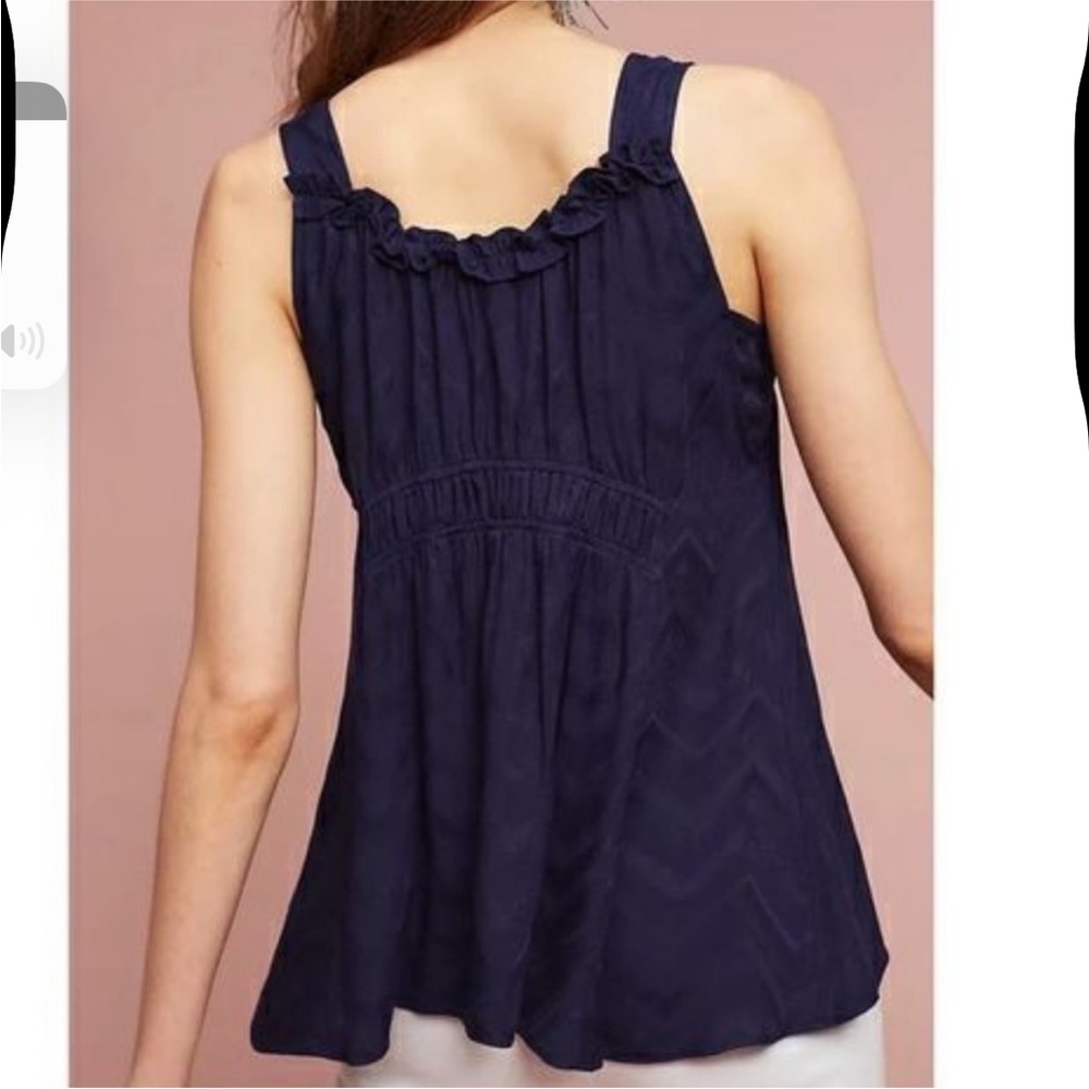 Anthropologie Maeve Navy Babydoll Tank Top | Anthropologie V-Neck Peplum Blouse - Picture 7 of 9